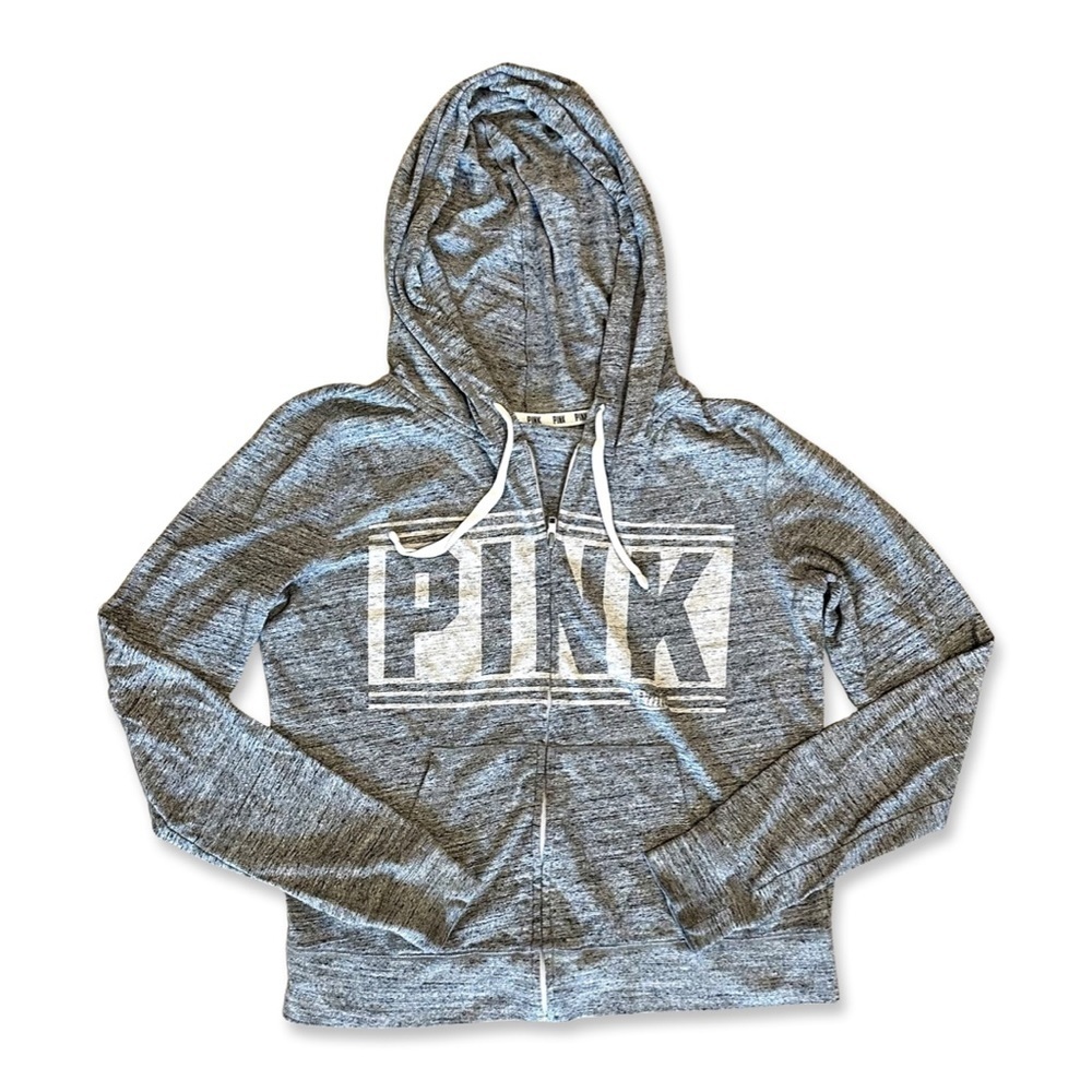 PINK grey zip up hoodie sweatshirt